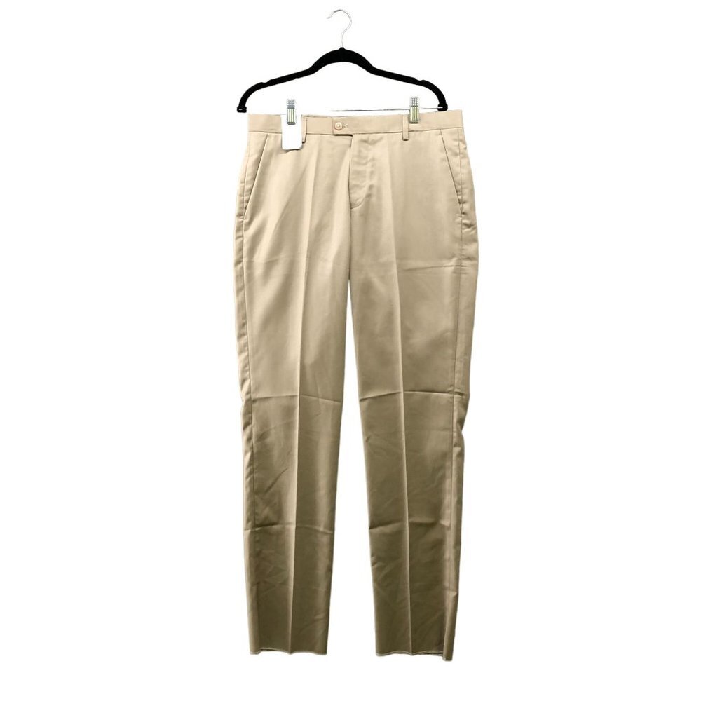 NWT Pinstripe Clothing Mens Beige Khaki Dress‎ Pants Size 34 Unhemmed Slim